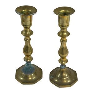 Vintage Set  Brass Candlestick Taper Candle Holders Made in India 2 Piece 7 1/2”